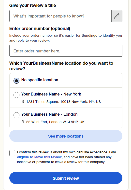 Locations on review form
