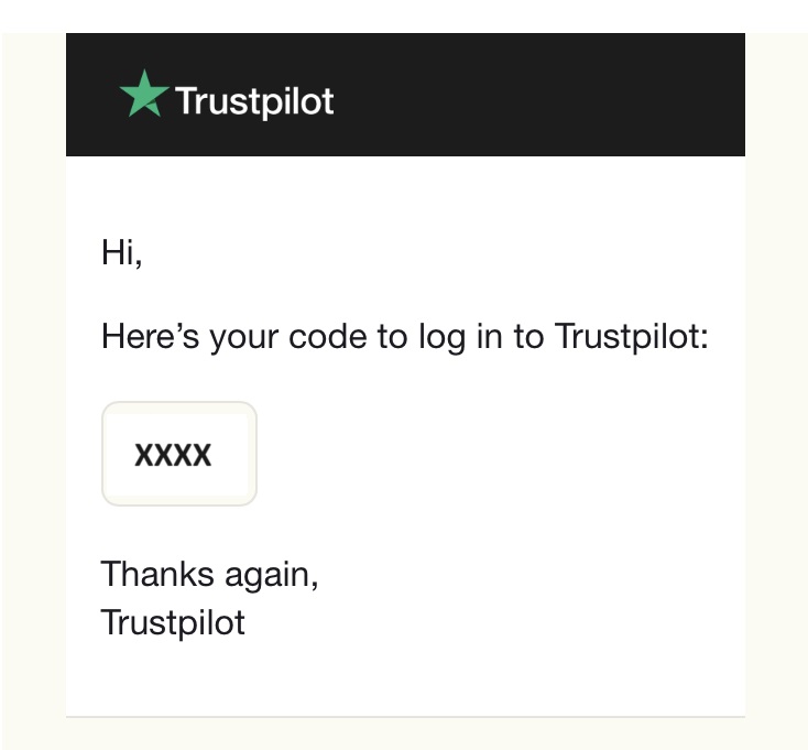 Código de confirmación de cuatro dígitos para iniciar sesión en Trustpilot.