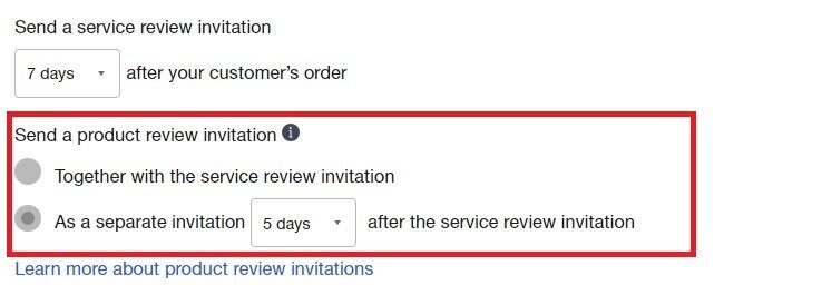 Send a product review invitation option toggled