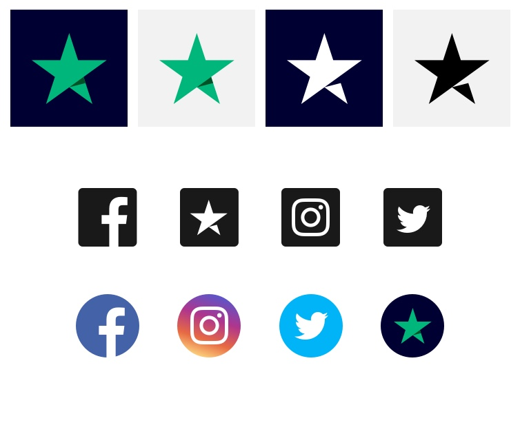 Exempel på Trustpilots sociala medier-ikoner