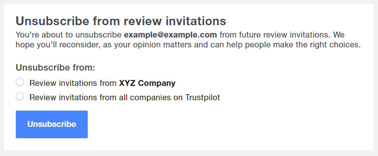 Unsubscribe from review invitations form