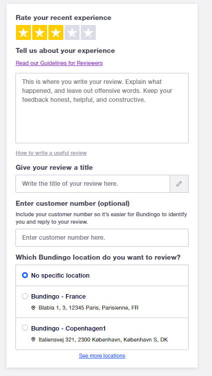 Example of locations on review form