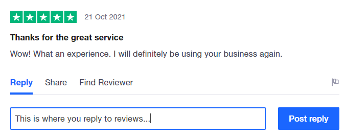 Sample review showing where to reply