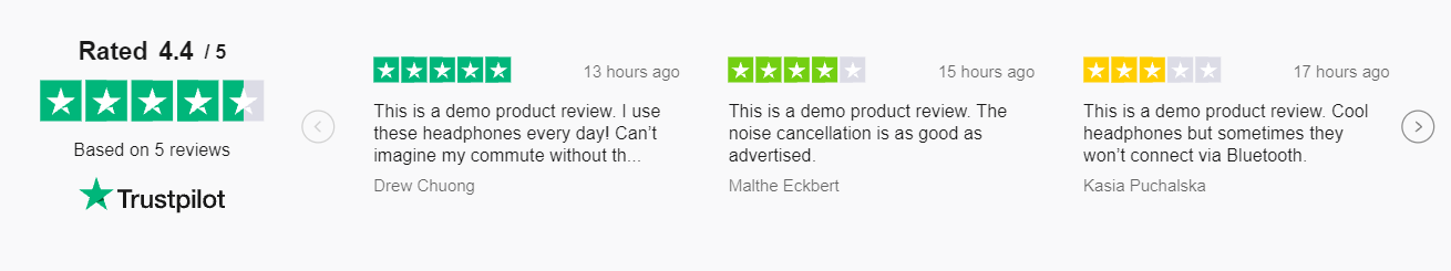 Ejemplo del widget Product Reviews Carousel